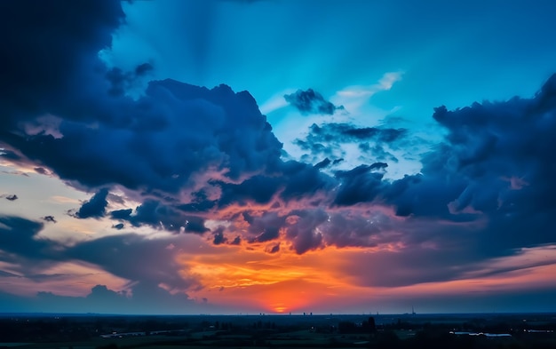 A sunset with a blue sky and clouds