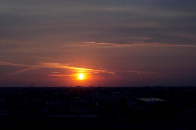 Sunset with clouds in the sky over the city