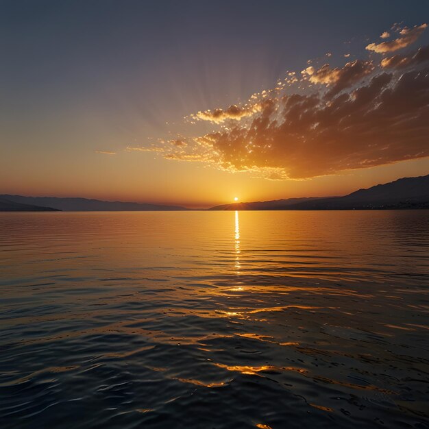 a sunset with clouds and the sun reflecting off the water