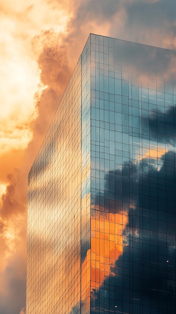 a sunset with a cloudy sky and a building