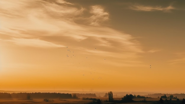 A sunset with a few clouds in the sky