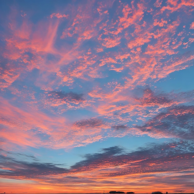 a sunset with a field and a sky with clouds and a sunset