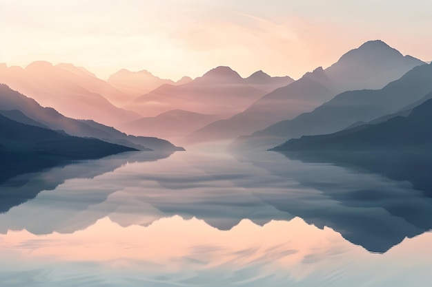 Photo a sunset with mountains in the background and a lake in the foreground