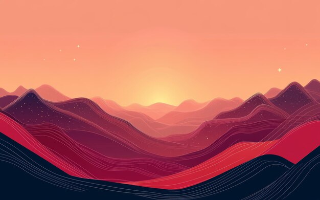 Photo a sunset with mountains in the background and a red and orange sunset