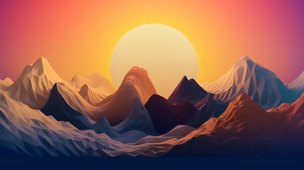 A sunset with mountains in the background