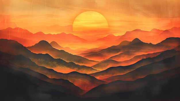 Photo a sunset with mountains in the background