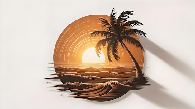 a sunset with palm trees in the middle of the ocean