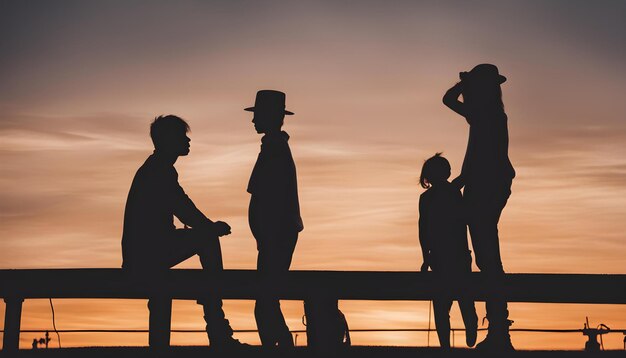 a sunset with people on a pier