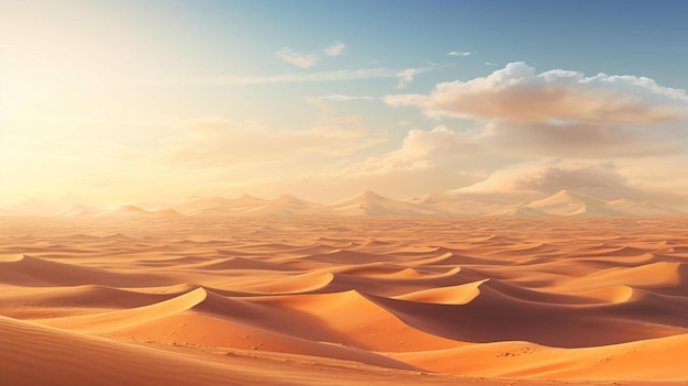 a sunset with sand dunes and clouds in the background.