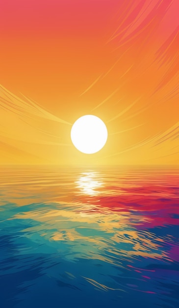 a sunset with a sun in the middle of the ocean