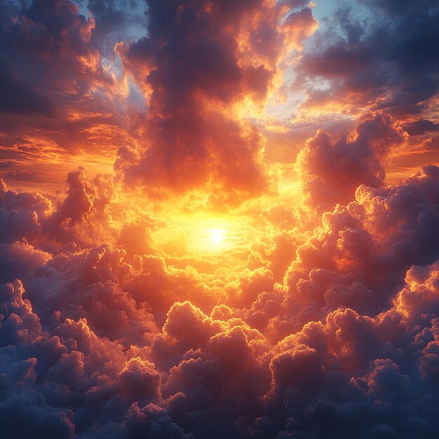 Photo a sunset with a sun setting behind clouds