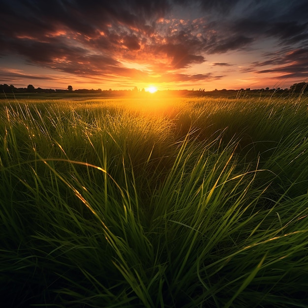 A sunset with the sun setting behind the clouds