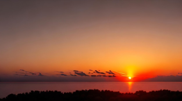 A sunset with the sun setting over the water