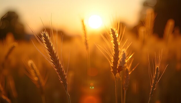 Photo a sunset with wheat in the foreground and the sun behind it