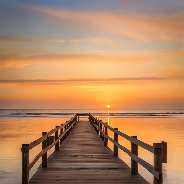 Sunset over Wooden Beach Bridge