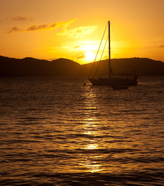 Sunset over yacht