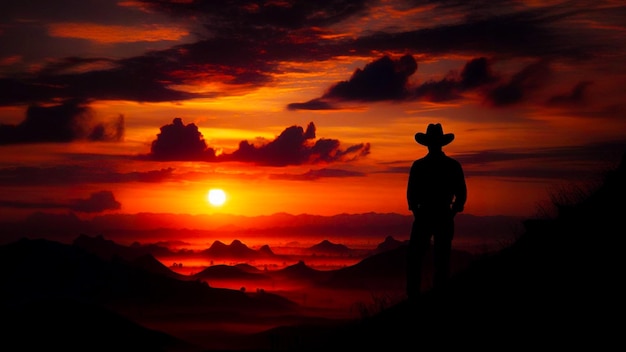 Sunsets cowboy a lone silhouette