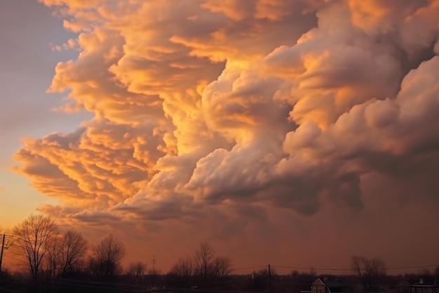 Sunsets Golden Light on Gray Winter Clouds