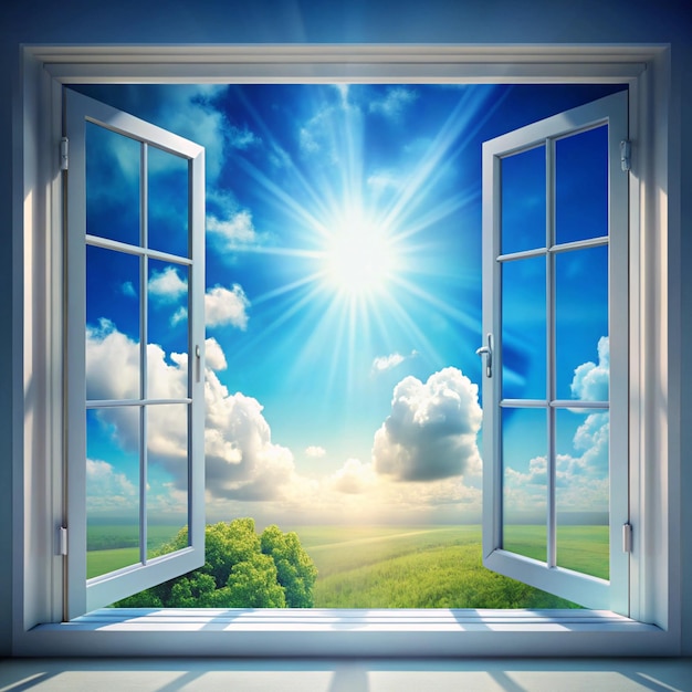 Photo sunshine clouds sky during morning background bluewhite pastel heavensoft focus lens flare sunlight abstract blurred cyan gradient of peaceful nature open view out windows