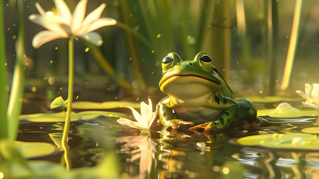 Photo sunshine serenade the joyful journey of a cartoon frog