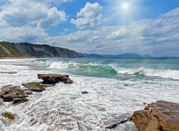 Sunshiny Beach Azkorri or Gorrondatxe in Getxo town, Biscay, Spain.