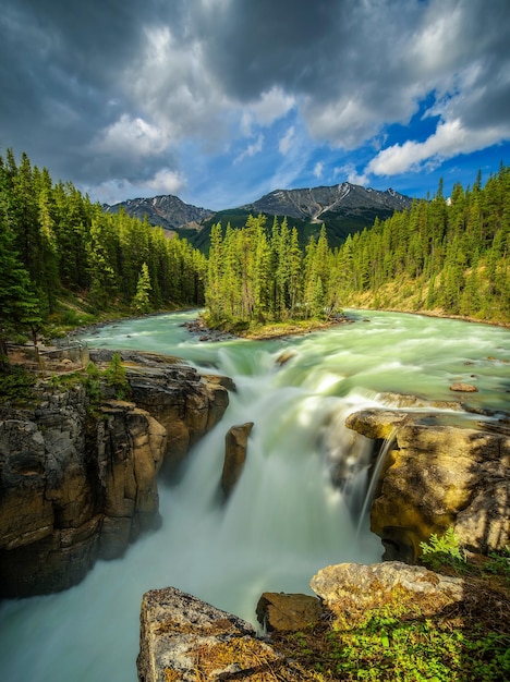 Sunwapta Falls in Jasper National Park Canada