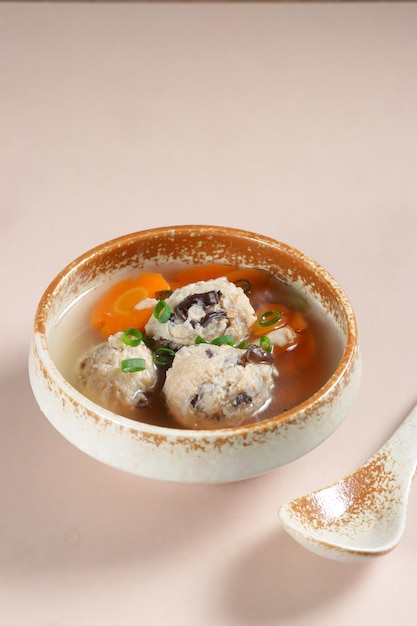 Sup Bakso Lohoa or Bakso Rambutan  is Lohoa Meatballs made from  minced meat, mushroom, glass noodle