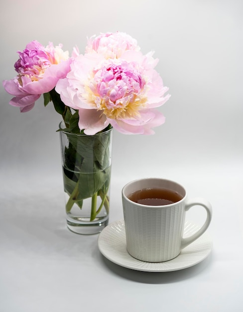 Сup of tea and peony.