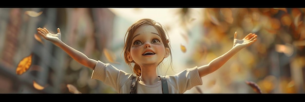 Super Beautiful Girl with Open Arms Expressing Joy and Animation