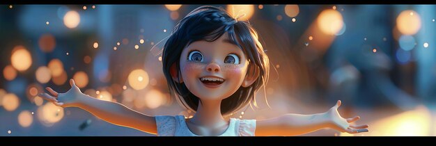 Super Beautiful Girl with Open Arms Expressing Joy and Animation