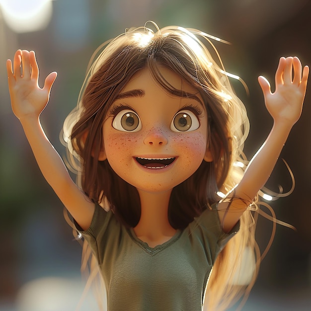 Super Beautiful Girl with Open Arms Expressing Joy and Animation