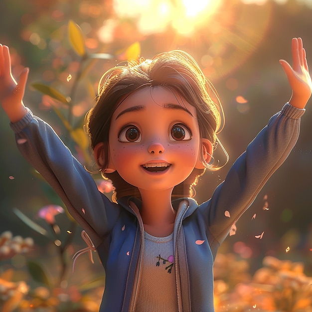 Super Beautiful Girl with Open Arms Expressing Joy and Animation