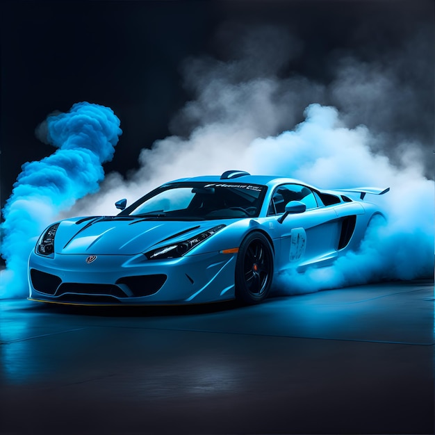 Super car drifting with blue smoke