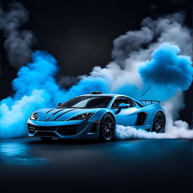 Super car drifting with blue smoke