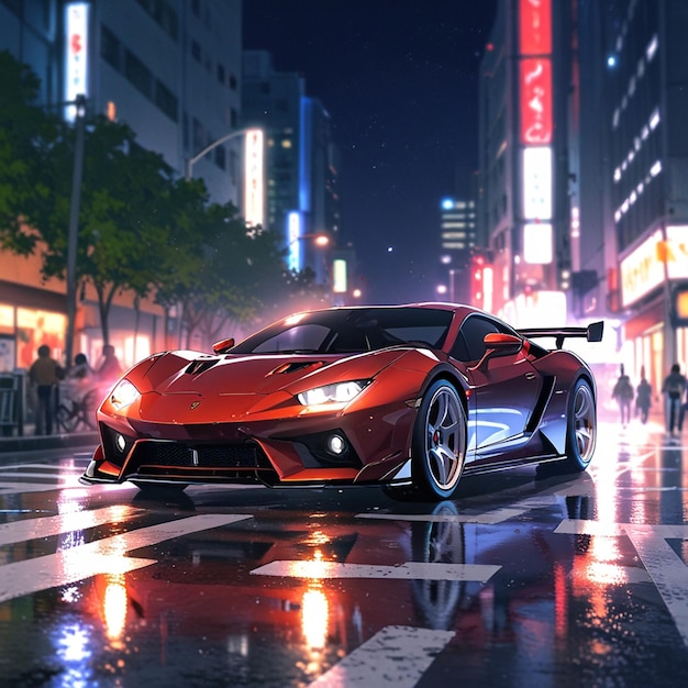 Super Cars in the middle of anime street