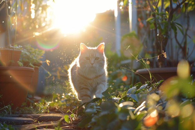 Photo super cat is running morning lights sunbath