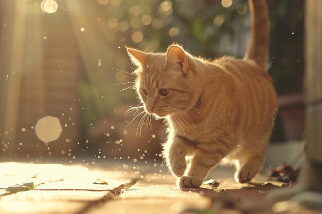 Photo super cat is running morning lights sunbath