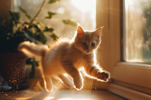 Photo super cat is running morning lights sunbath