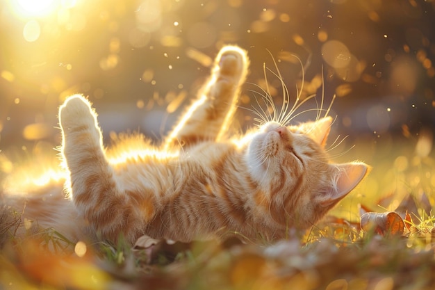 Photo super cat is running morning lights sunbath