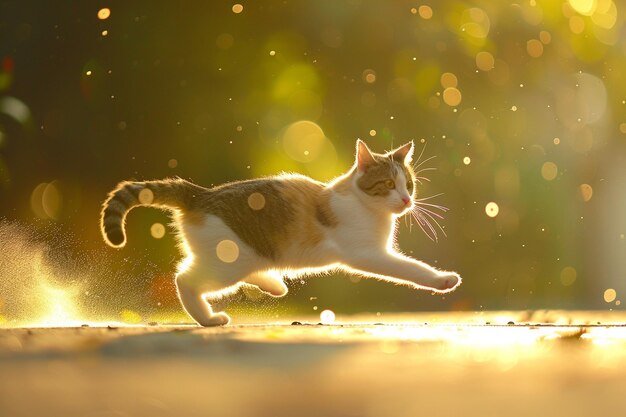 Photo super cat is running morning lights sunbath