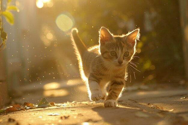 Photo super cat is running morning lights sunbath