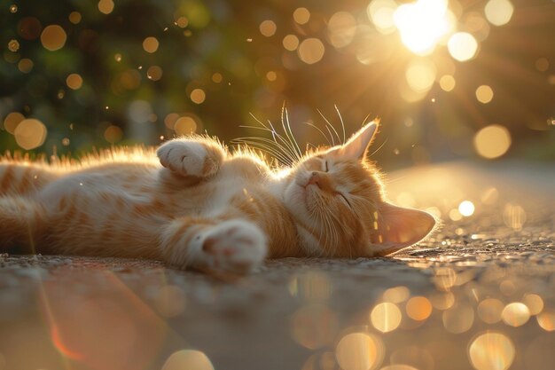 Photo super cat is running morning lights sunbath