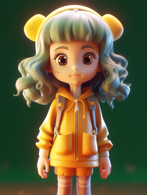 a super chibi dreamy girl full body and curly hair in an anime style 3d artwork