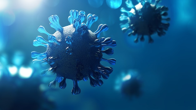 Super closeup Coronavirus COVID-19 in human lung background. Science micro biology concept