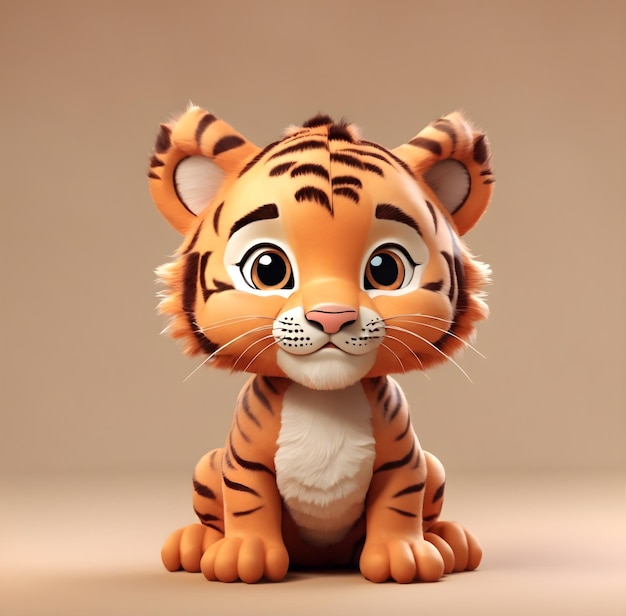 Super Cute Baby Tiger 3D Rendered Cartoon Illustration