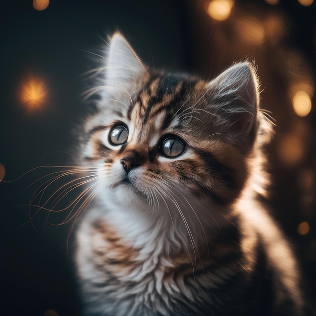 Super cute cat with blured dark background bokeh