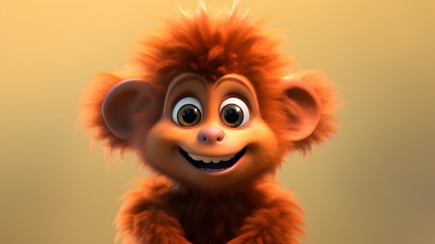 Super cute little Baboon rendered in the style of pixar cartoon full body shiny and fluffy bright big eyesgenerative Ai