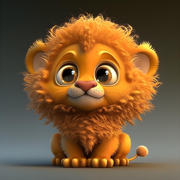 Super cute little baby lion rendered in the style of pixar cartoon generative ai