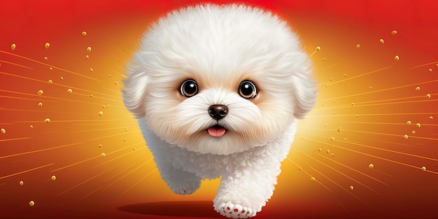 Photo a super cute little bichon frise puppy running big charming eyes ai generated