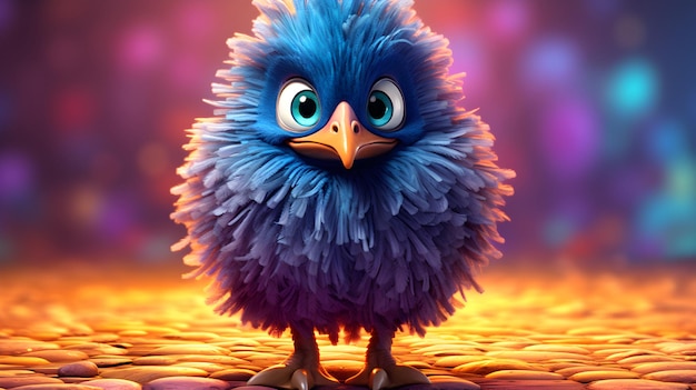 Super cute little Emu breed rendered in the style of pixar cartoon full body shiny ai generated